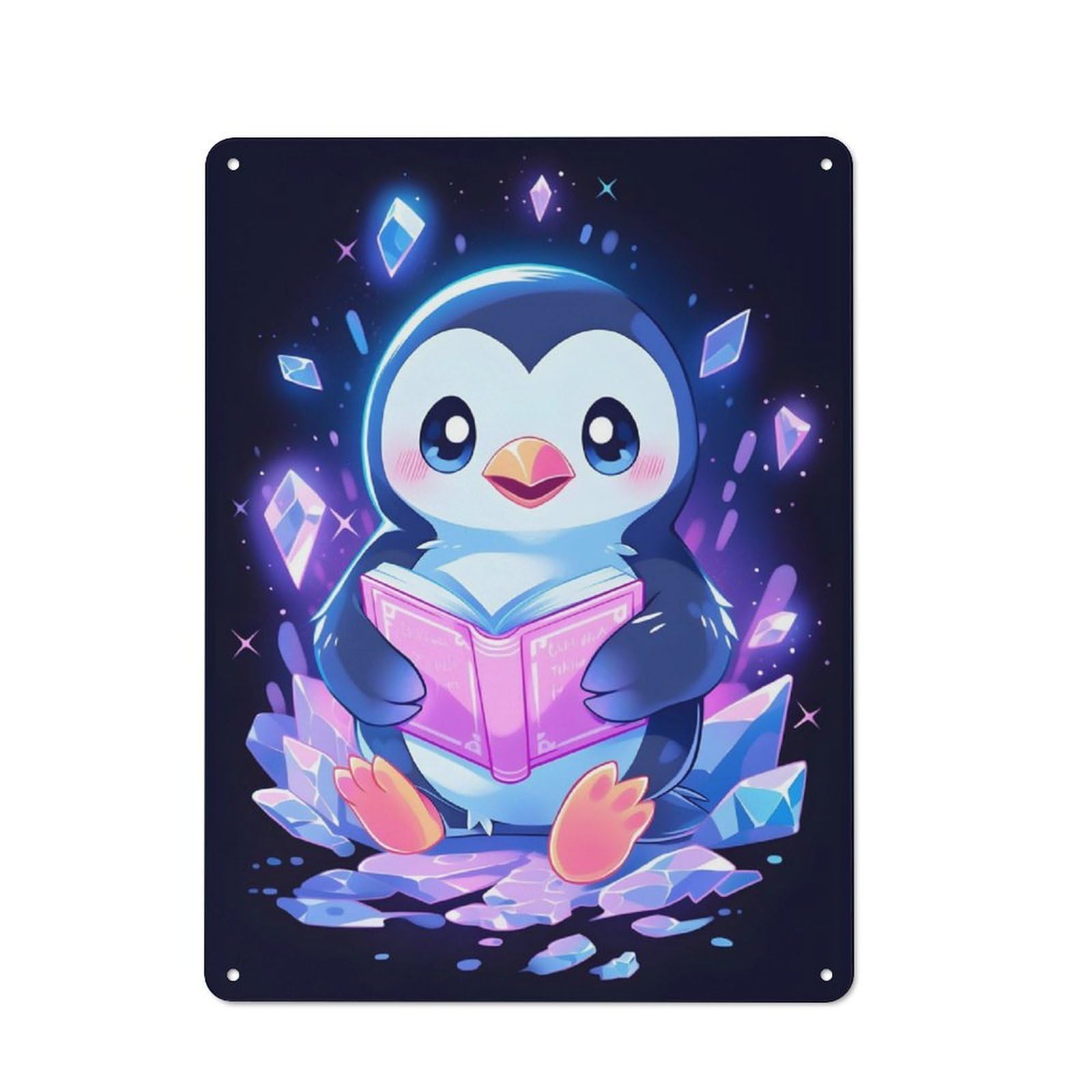 Penguin Reading A Book Industrial-style Tin Sign 40x30cm for Living Room Wall, for Metal Sign Collectors, for Garage And Workshop Walls