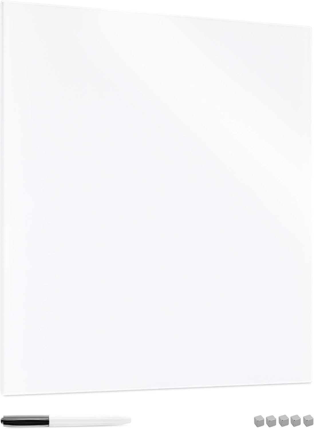 Navaris Glass Board Pure White 48 x 48 cm Dry Wipe Writing Memo Notice Whiteboard for