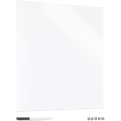 Paneles Imantados Para Azulejos Navaris Pizarra magnética de vidrio - Tablero de notas de cristal de 48 x 48 CM - Tablón de recordatorios con rotulador imanes y soporte - Blanco