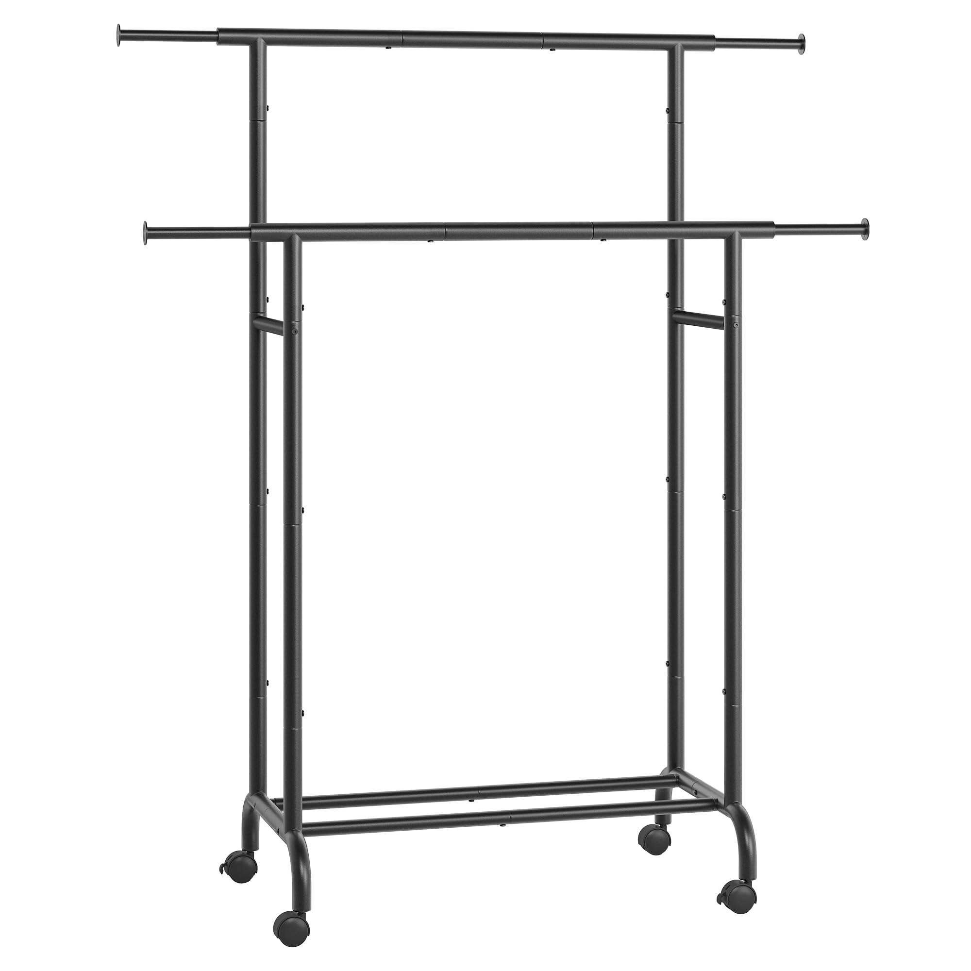 SONGMICS Clothes Rail, Double Clothes Rack on Wheels, Extendable Garment Rack, Heavy-Duty Metal Frame, 80 kg Total Max. Load, 83-120 cm Wide, Ink Black HSR133B01