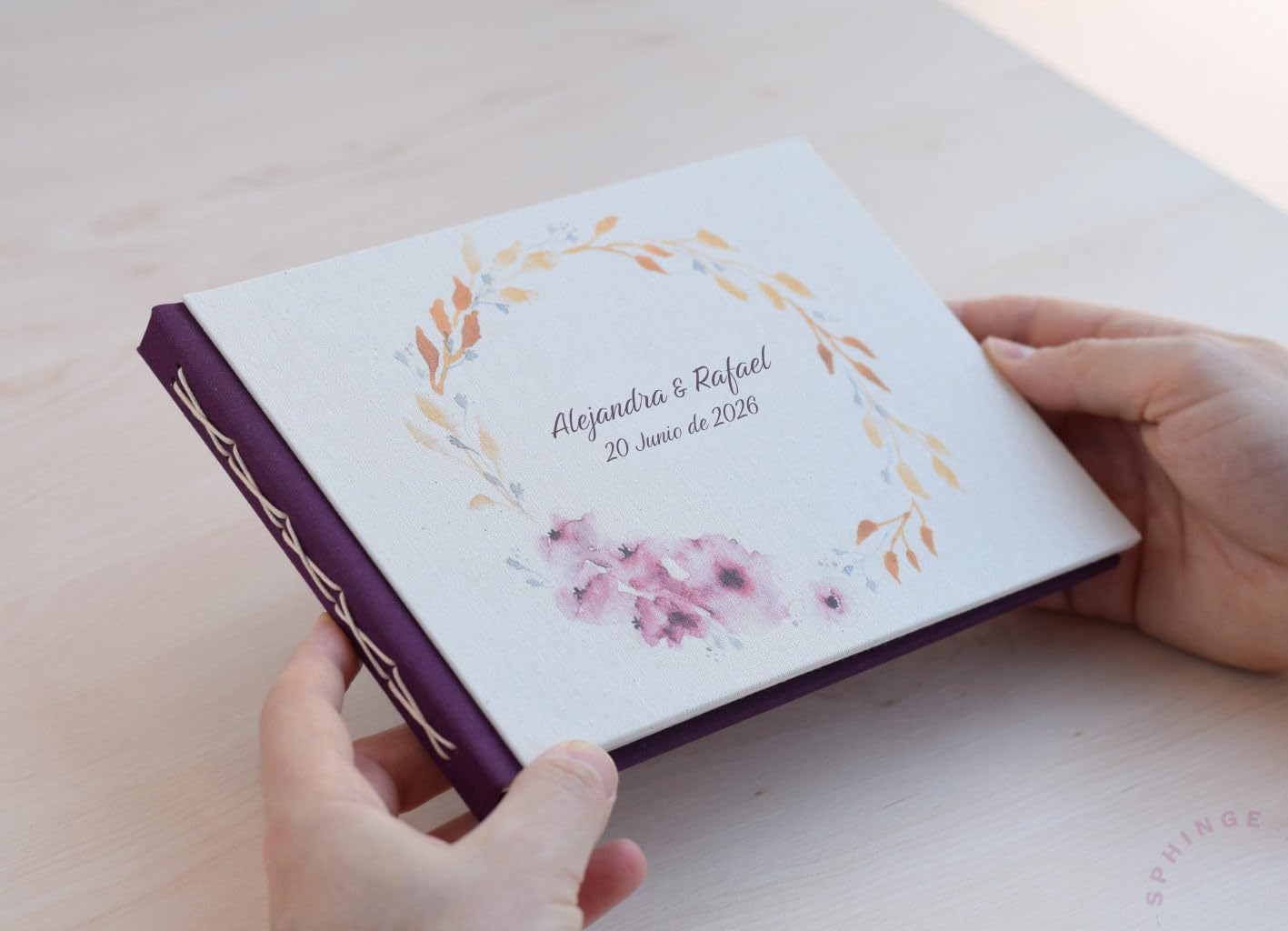 Sphinge Libro de firmas Personalizado para Bodas | Portada + 1ª Página Tapa Dura A5 o A4 | 40 Hojas 80 páginas Papel Blanco 120g | Libro de Invitados Testigos