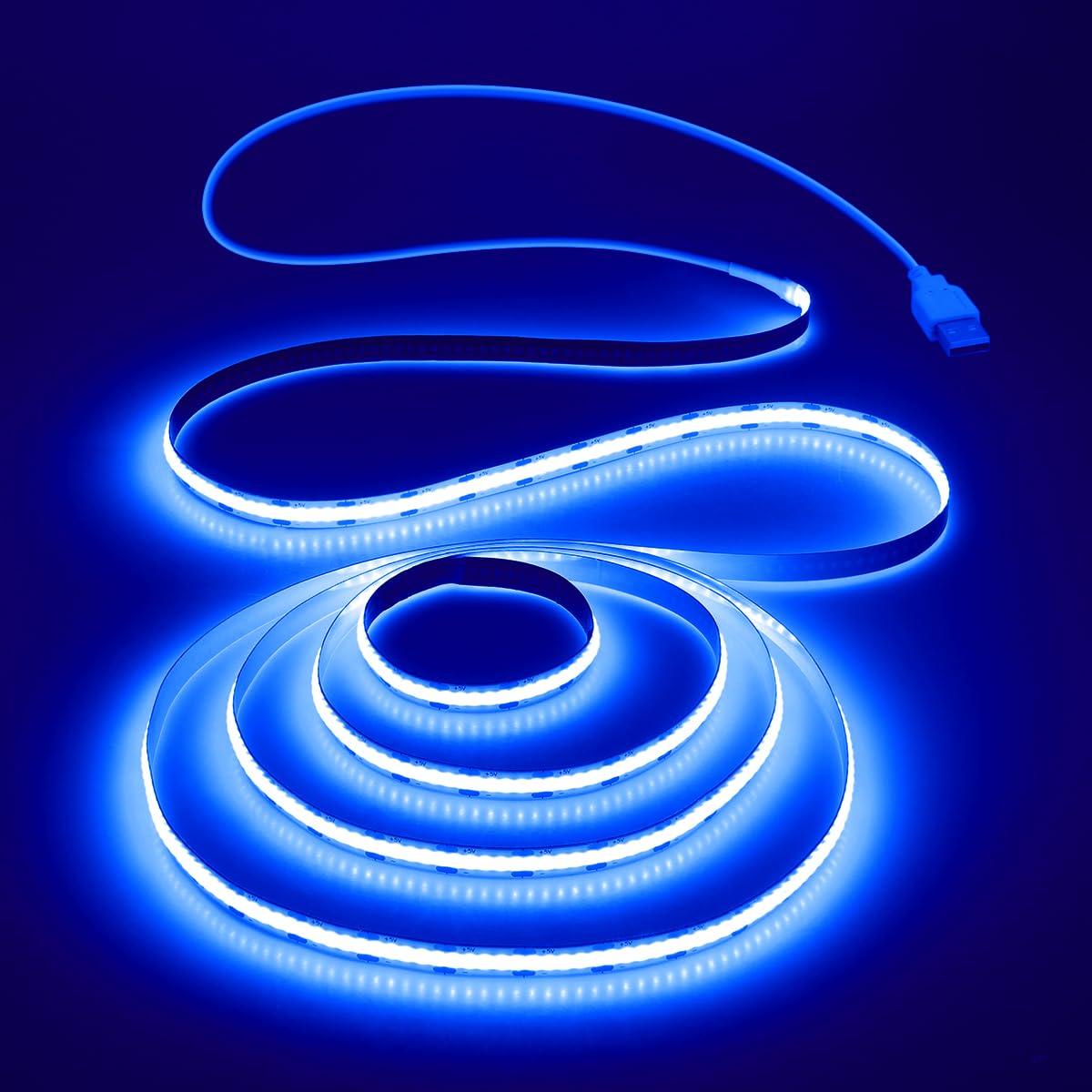 Aclorol COB LED Strip Light 1M 5V Flexible Blue LED Strip Lights for Bedroom with 1M USB Powered Cable Not Dimmable for Kitchen Cabinet Gaming Room Indoor DIY Decoration 320LEDs/M CRI85+