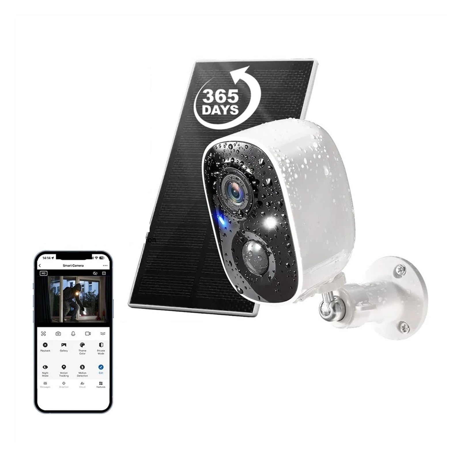 Caméra de sécurité, 5MP 365 Jours Support vidéo Max 128G Carte SD Stockage en Nuage Couleur extérieure Vision Nocturne sécurité IP Batterie caméra(Cam Add 32G Card)