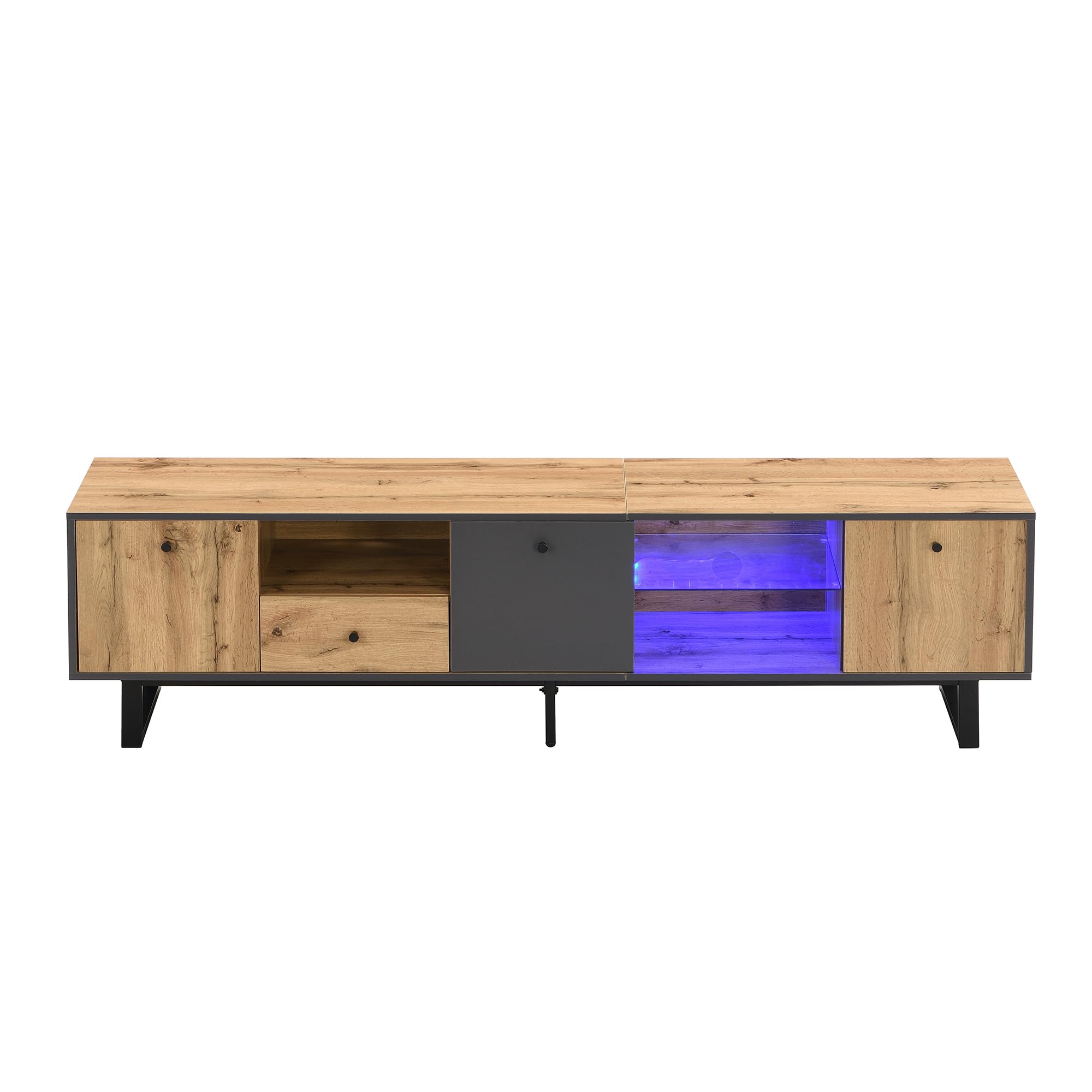 Mueble bajo para TV, 190 x 40 x 50 cm, con efecto de luz LED, para salón, moderno, con bisagra de búfer, diseño a juego