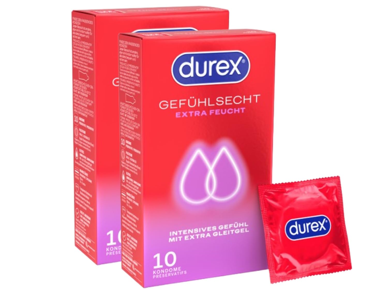 Durex Gefühlsecht Extra Feucht Kondome 2 x 10 Stück