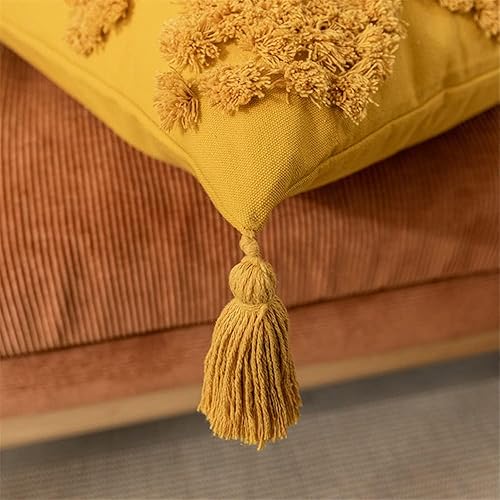 Miniatura 5 de Funda de almohada lumbar tejida con pompones bohemios, funda de almohada lumbar de color sólido cúrcuma para decoración del hogar, sofá, cama, sala