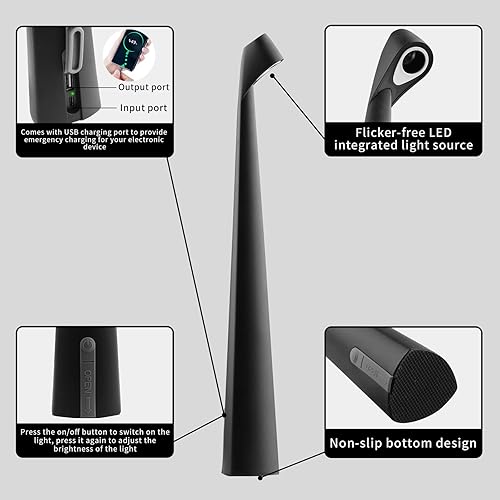 Miniatura 4 de Lámpara de mesa LED portátil inalámbrica, batería recargable incorporada, 5000 mAh, lámpara de lectura de escritorio pequeña regulable con brillo de