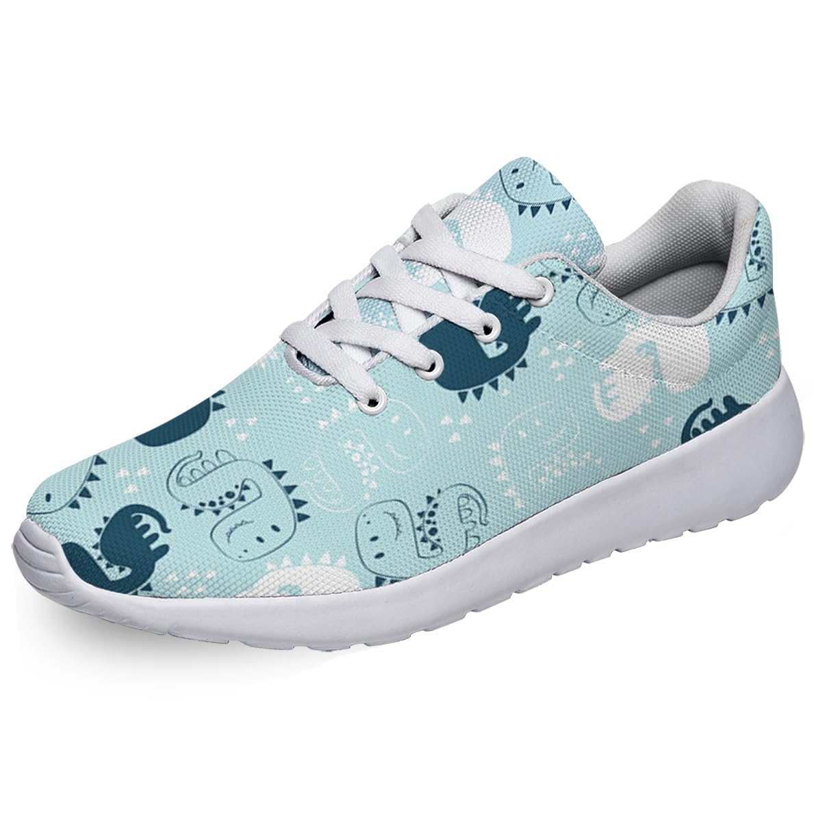 Women Men Dinosaur Shoes Personalited 3D Print Running Shoes Athletic Tennis Sneakers White Size 10.5