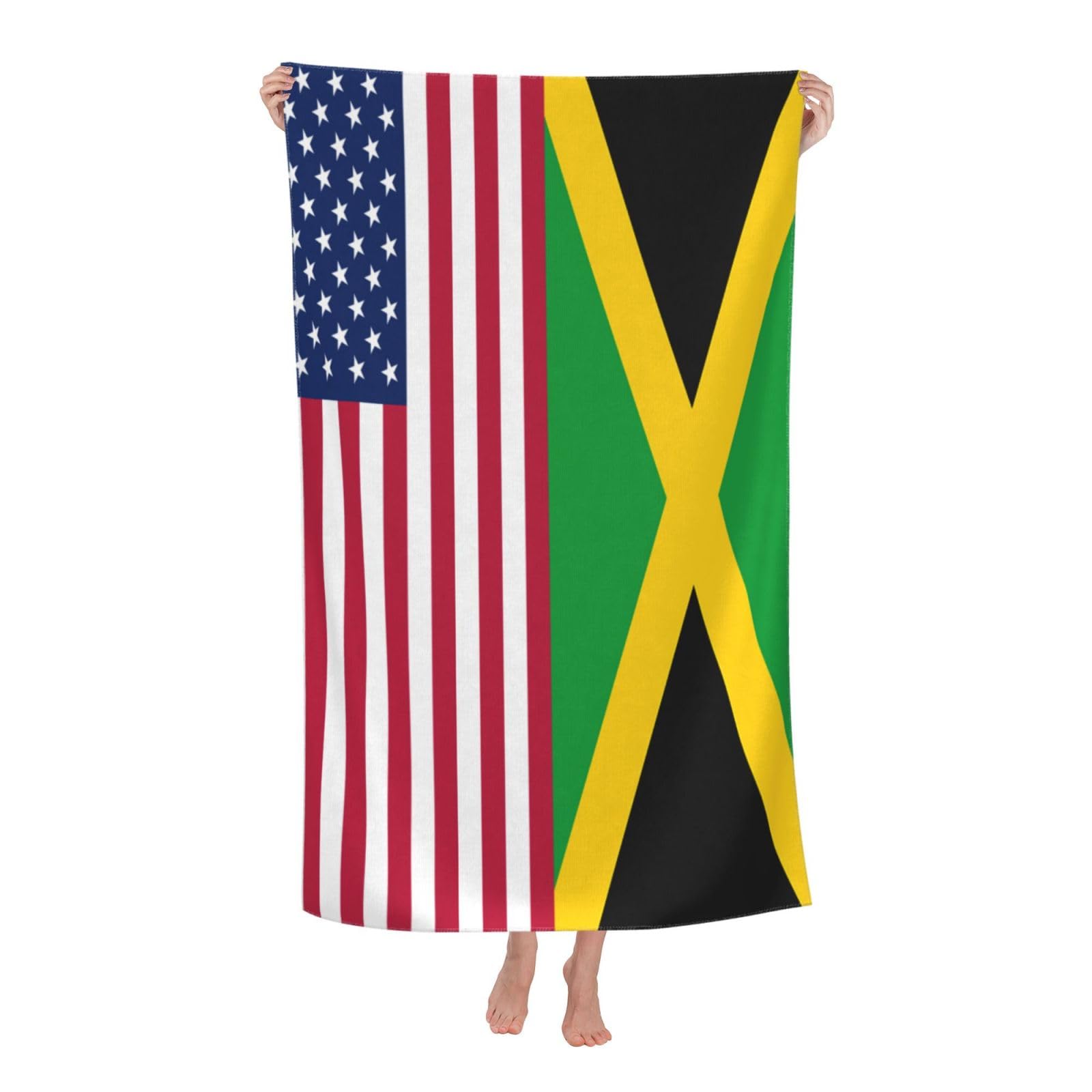 LSRCPD Beach Towels Jamaican American Flag Bath Gym Yoga Travel For Men Adults 80X130Cm