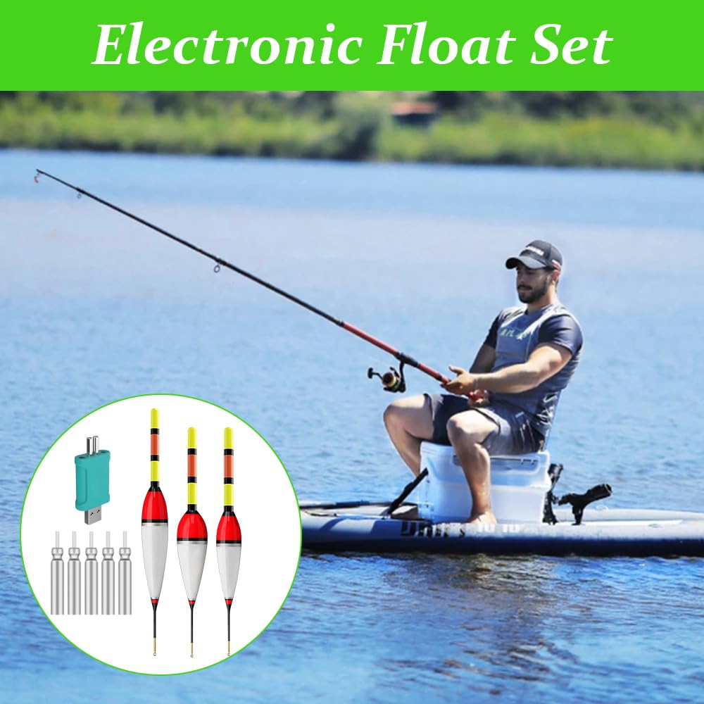Juego de 3 poses de pesca LED, 6 g/8 g/9 g, con sensor de gravedad y base de metal