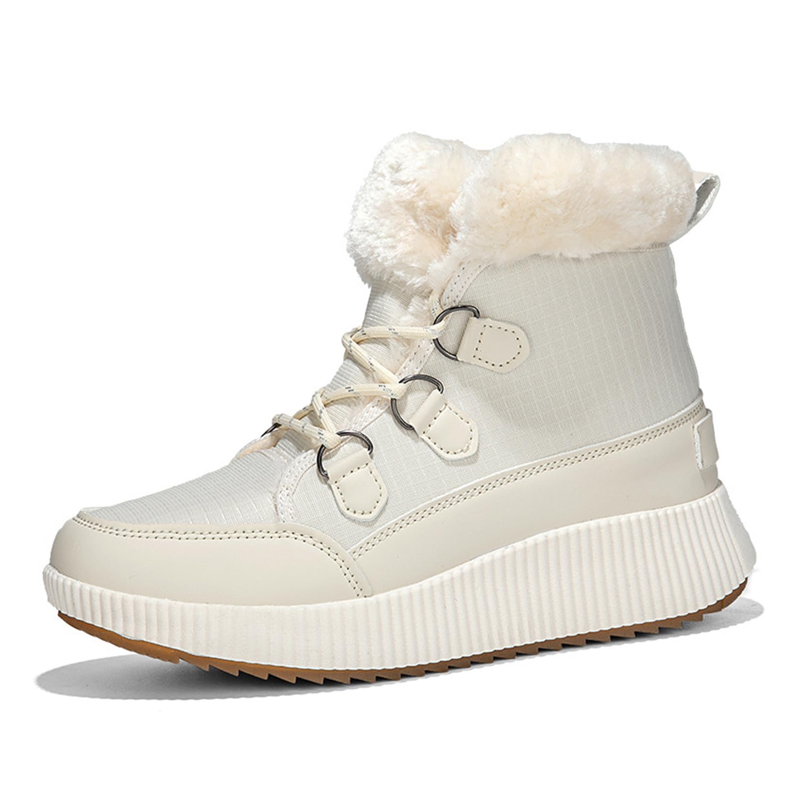 Womens Mesh Warm Fur Lined Lace Up Platform Snow Boots Comfort Round Toe Non Slip Outdoor Winter Ankle