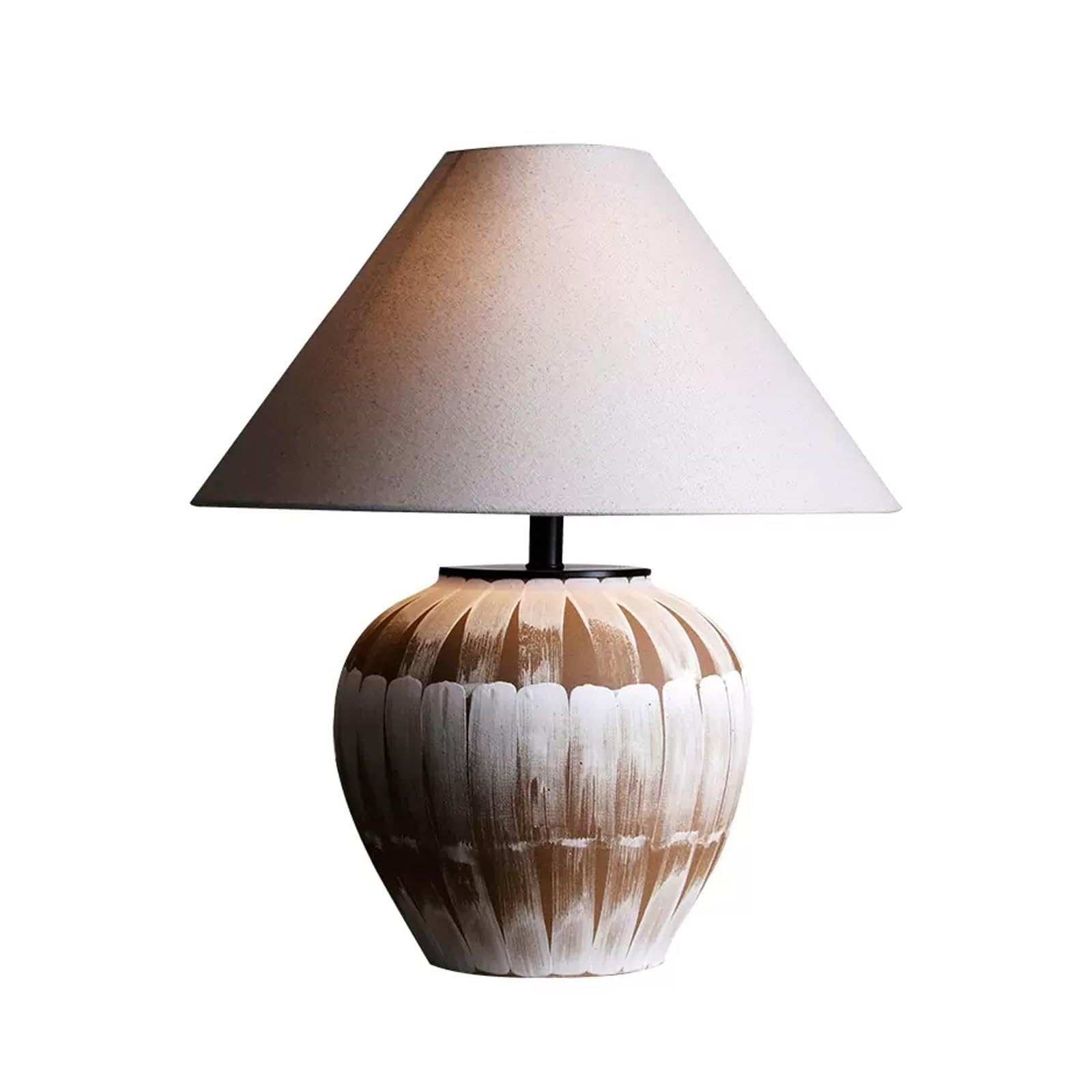 Rustykalna wiejska biała brązowa ceramiczna lampa stołowa, E27 Elegancka minimalistyczna lampa biurkowa do sypialni, salonu, domowego biura(Dimming Switch,S)