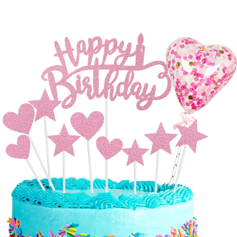 Topper Torta Compleanno Ragazze - Decorazione Rosa Con Scritta Happy Birthday, Per Feste - Foto 9