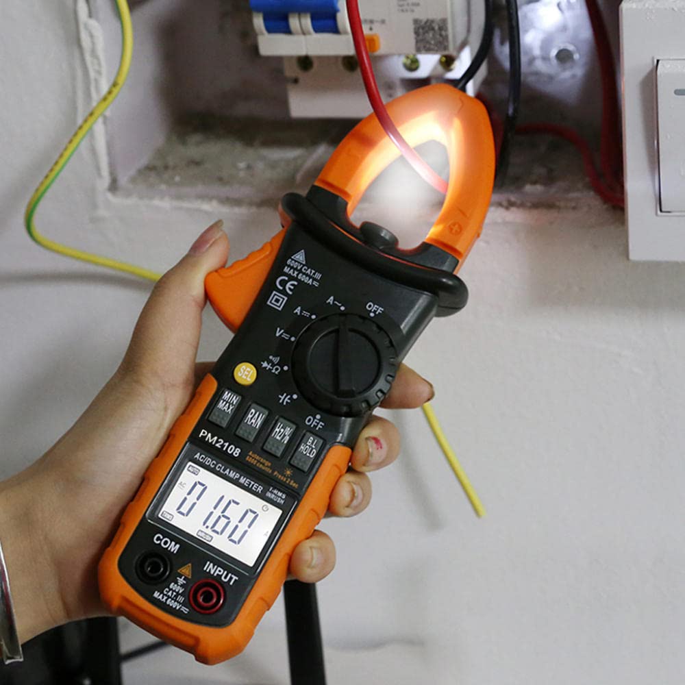 Multimetro Pinza Amperimetrica Digital 6000cuentas Pinza Multimeter Amperímetro Corriente CA,Tensión,NCV,Continuidad,Pantalla LCD con Luz Incluye Clips de Prueba, Prueba de diodos