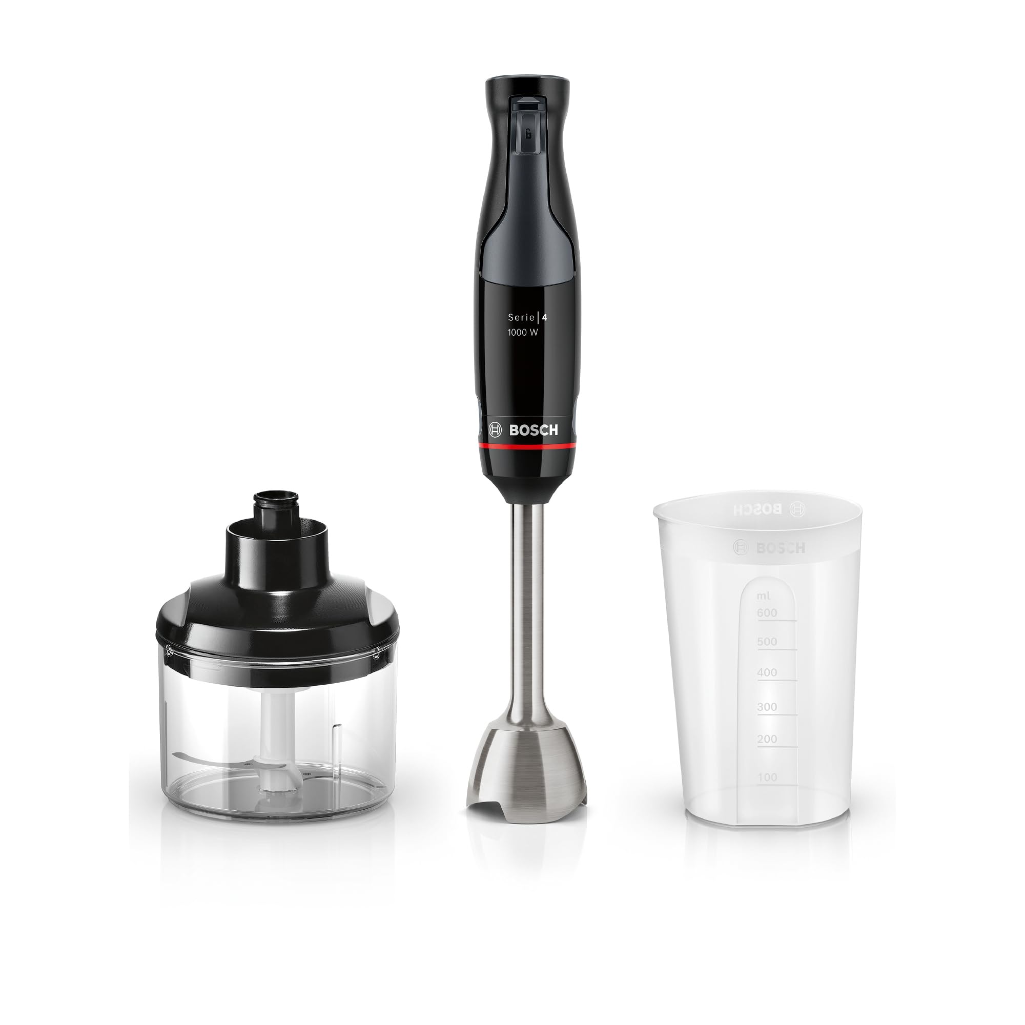 Bosch - batidora de mano, ErgoMaster Serie 4, motor de 1000 vatios, control dinámico de velocidad, sistema QuattroBlade, accesorios incluidos, MSM4B620