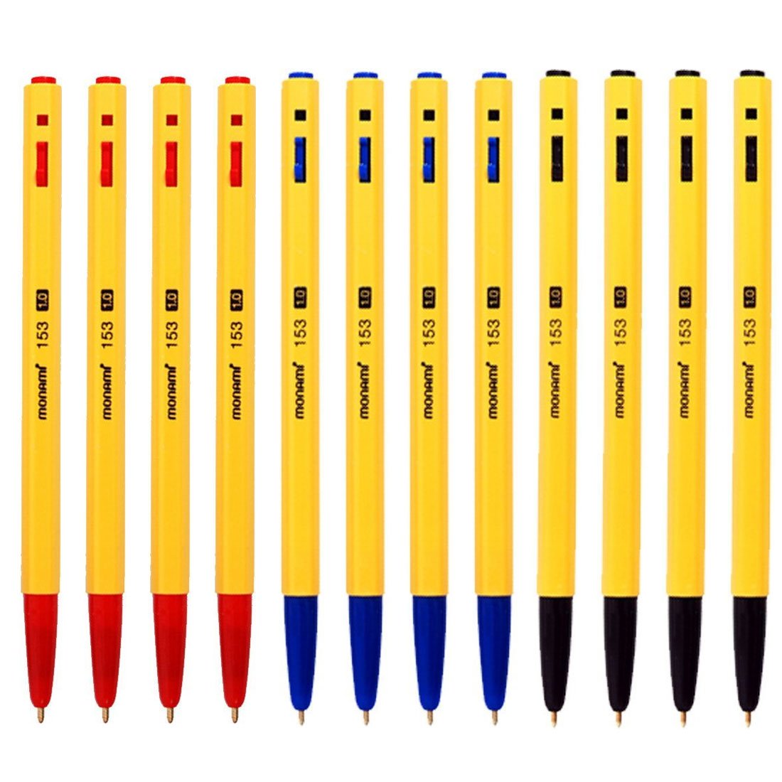 153 Ballpoint Pen 1.0mm Dozen Box (Black, Blue, Red Ink Color Mix 12 Pens)
