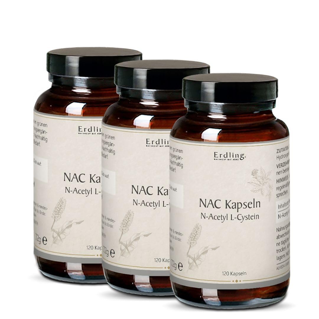 Waldkraft 3er Set NAC Kapseln | 3x 500 mg reines N-Acetyl-L-Cystein pro Kapsel | Vegetarische HPMC-Kapseln | Ohne Zusatzstoffe | Regional abgefüllt in Berlin | 3x 120 Kapseln im Braunglas