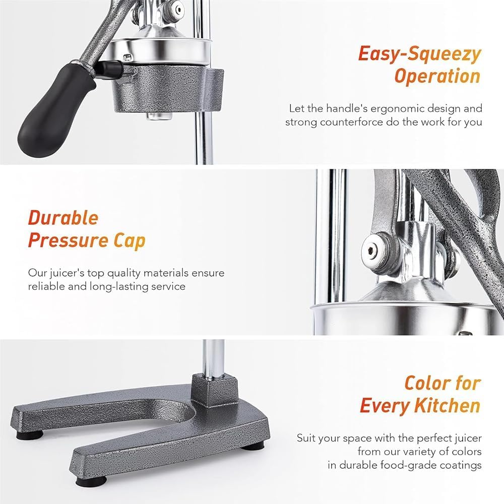 Exprimidor manual de hierro fundido resistente con base de ventosa para una máxima extracción de jugo, ideal para pomelo y limón