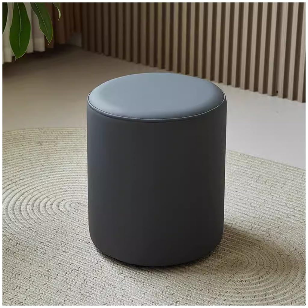 Petit tabouret de maquillage pour chambre et salon, assise en similicuir gris