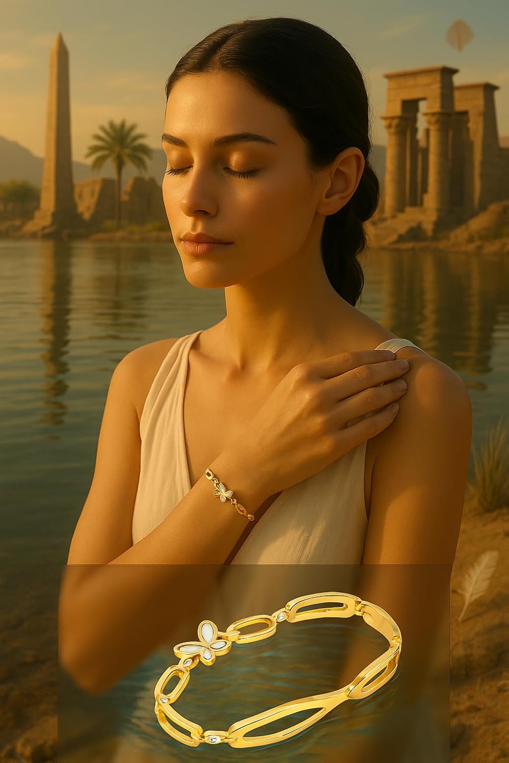 Ora & Eve Butterfly Bangle Bracelet for Women – 18K Gold with White Enamel & Crystal Accents – Waterproof, Hypoallergenic, Dainty Jewelry Gift