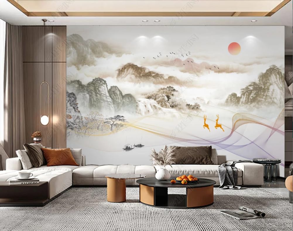 Papier peint intissé sunset pour masquer un mur abîmé de salon