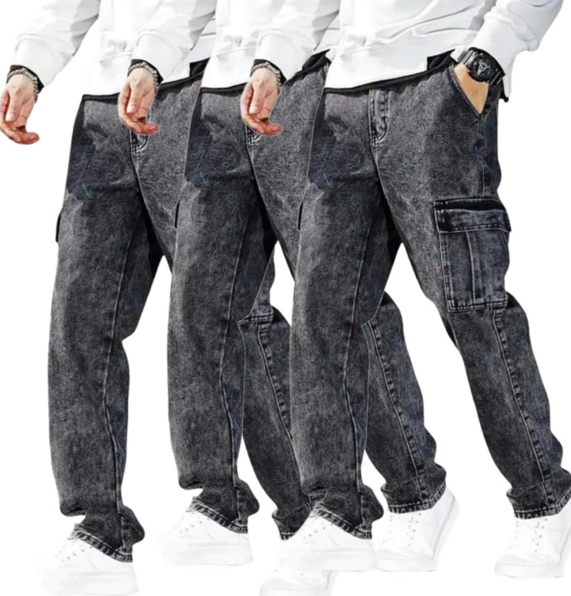 Buy Men's Cargo Jeans, Stretchable Denim Fabric, Multi Colour
