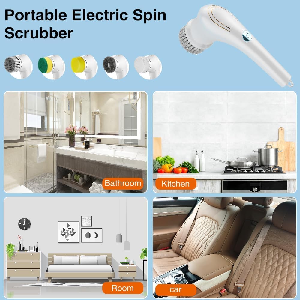 Brosse De Nettoyage électrique Spin Scrubber Avec 8 Têtes De Brosse Interchangeables