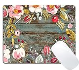 Wknoon Gaming Mouse Pad Custom Design, Vintage Background with Hand Drawn Floral Wreath Image on Rustic Wood