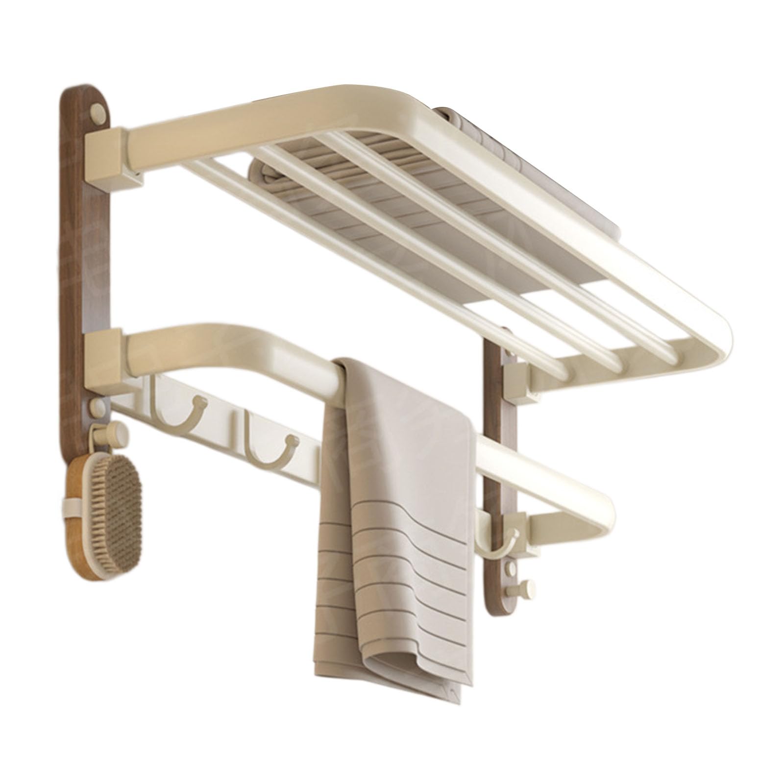 Contemporary Metal Bathroom Shelf with Storage Layers Towel Hanger Wet Walnuts and Aluminum Bath Towel Rack
