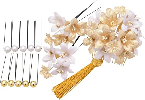 Amazon 成人式 髪飾り 白に金 成人式 浴衣 卒業式 結婚式 かんざし 簪 髪飾り 髪かざり ゆかた 浴衣 通販 和装 花 留袖 和装小物 通販