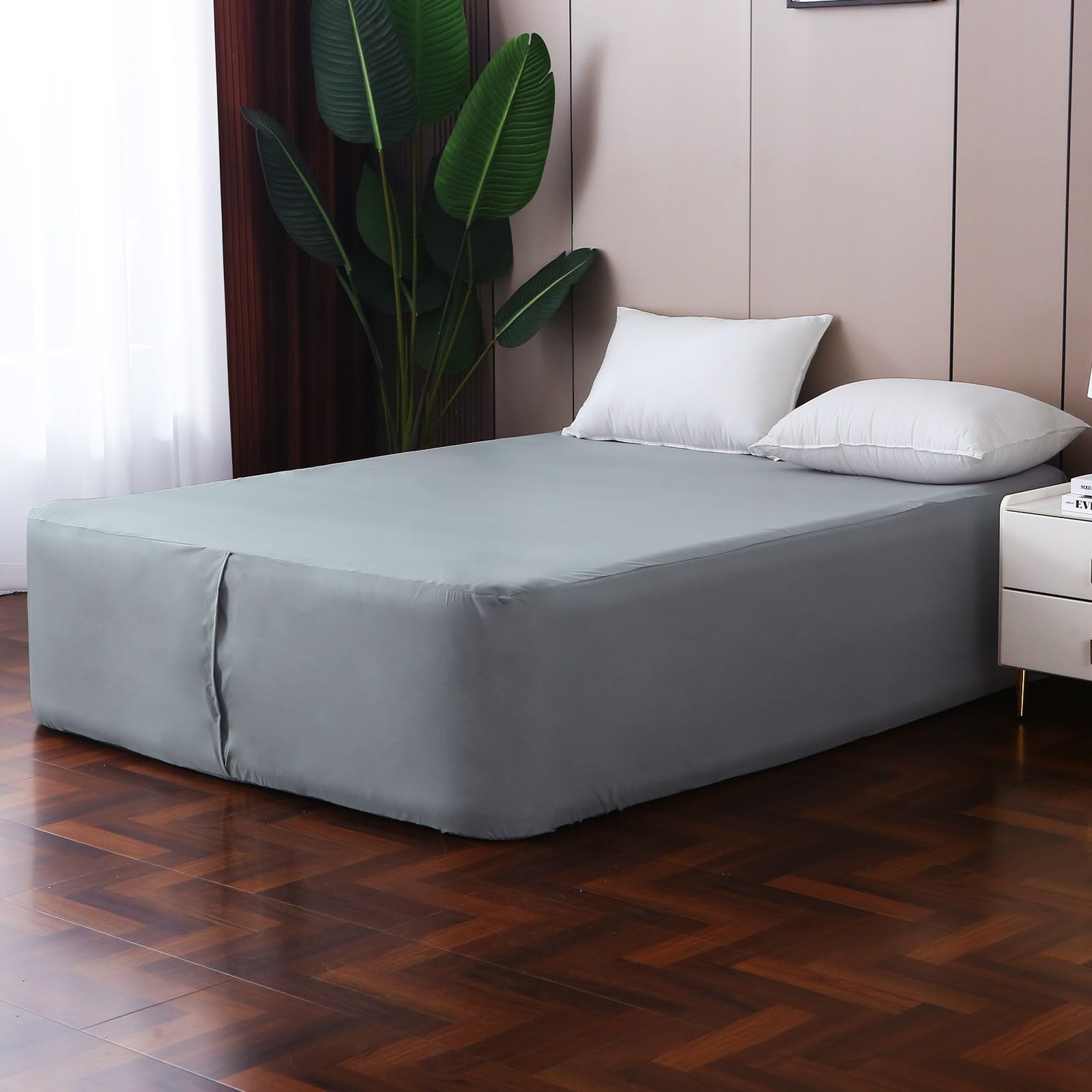 Drap-Housse pour lit Gonflable avec Ouverture de Pompe, Ultra Doux, Durable et Respirant, Convient aux Poches très Profondes de 38 à 61 cm, se gonfle à Tout Moment, Gris