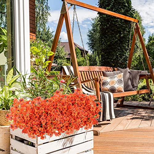 24 Pcs Silk Artificial Flowers Outdoor Uv Resistant False Flowers No Fade Cemetery Flowers Floral Hanging Bouquet Outdoor Artificial Plants For Indoor Outside Home Porch Box(Orange) #TOP4