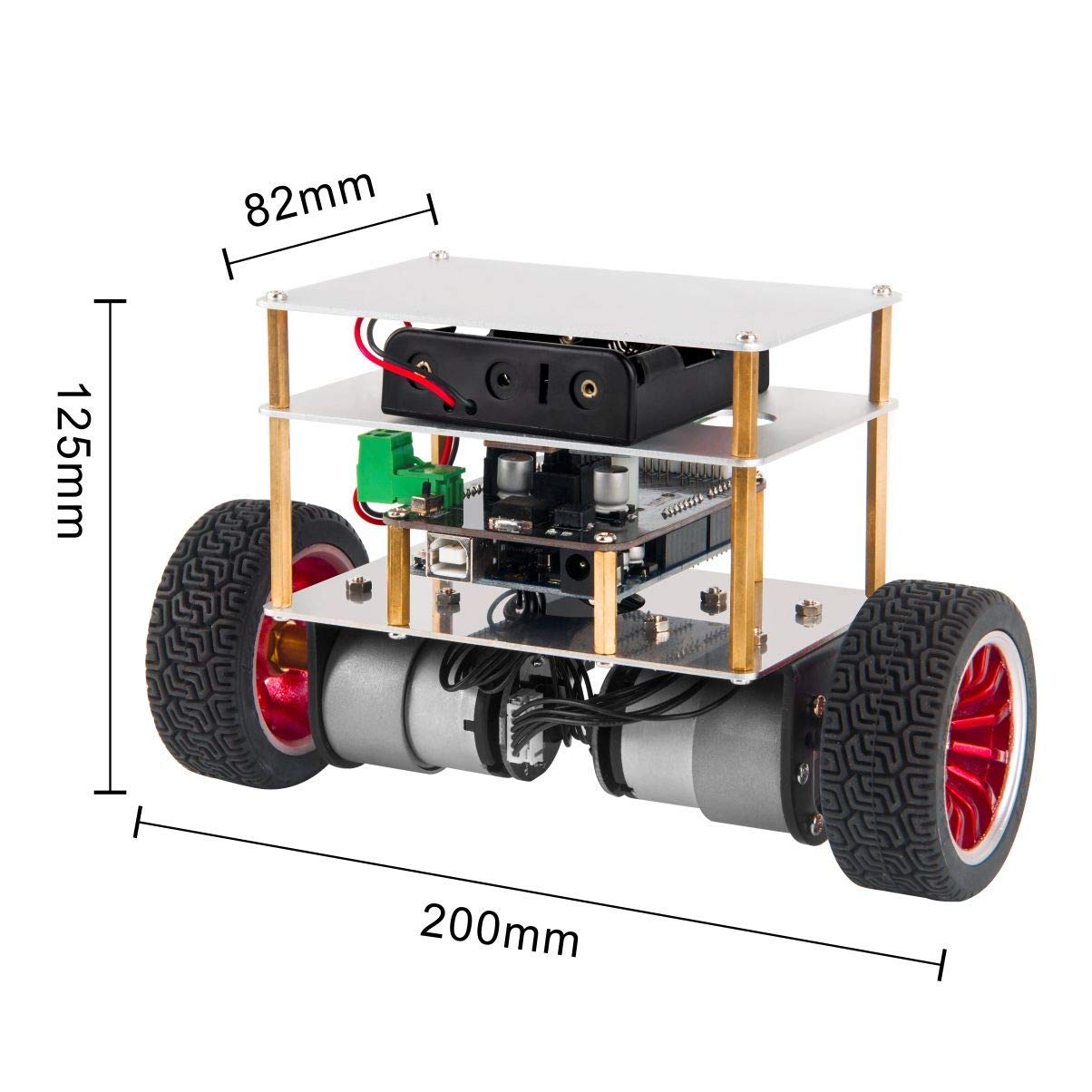 Dimensions of the assembled OSOYOO Self Balancing Robot Car
