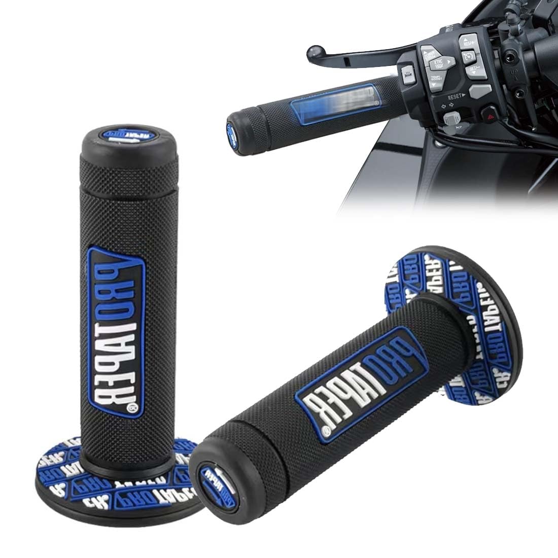 Manopole Moto, 1 Paio Nero-Blu 22/24Mm Per Manubrio 7/8", Gomma Antivibrante Per Dirt Bike E Pit Bike