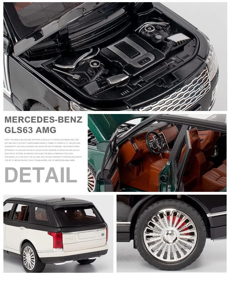 Image of 1:24 Metal Land Rover SUV Alloy Diecast Model Car Pull Back Vehicle with Openable Doors, Sound & Light, Toy for Kids Boys Girls, Collectible Die-cast Model Car (White)