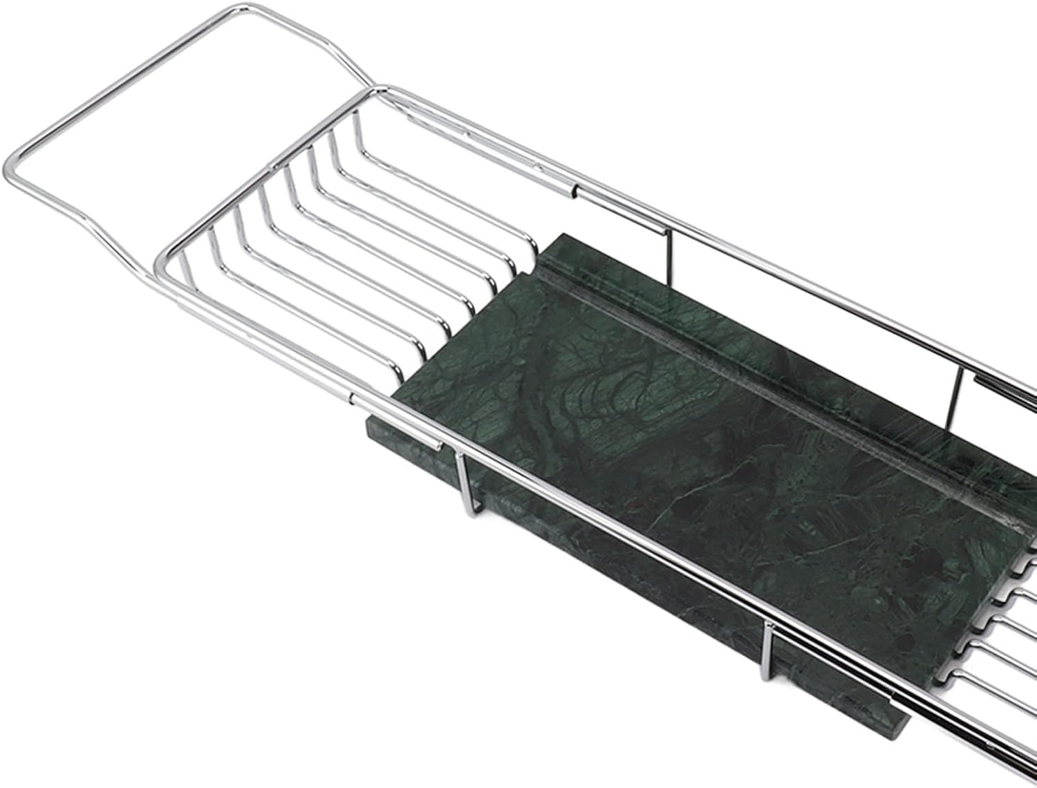 GLOGLOW Tray Metal Marble Bathtub Rack, Stainless Steel Expandable Tray Nan Bathroom (Silver Green)