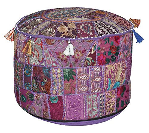 Vedant Designs Home Decorative Ottoman Pouf Cover Turquoise Green Traditional Living Room Foot Stool Handmade Floor Pillow Chair Vintage Cotton Cushion Covers Embroidered Patchwork