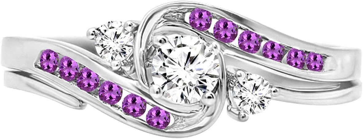 Dazzlingrock Collection 10K Solid Gold Round Amethyst & White Diamond Womens Bridal Engagement Ring Set