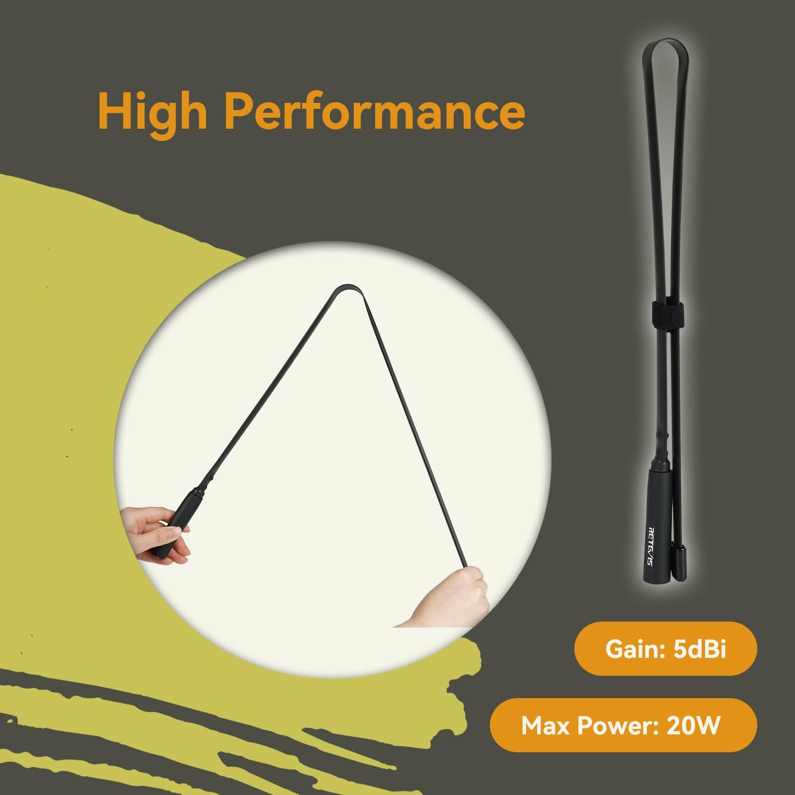 Retevis HA02 Antenne Tactique Pliable, Pliable SMA-M Double Bande UHF VHF, Compatible Radio 2 Voies Retevis RT1 RT3 RT3S RT83 RT85 RT87 Antenne de Talkie-walkie Portable, Baofeng UV-3R (1 pièce)