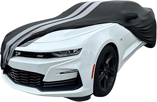 Miniatura 8 de Funda de coche para interior compatible con Chevrolet Camaro 2010-2023 SS, RS, ZL1, Z28 Stripes (negroazul)