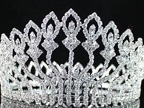 Janefashions Floral Full Crown Clear Red Green Austrian Rhinestone Crystal Silver Gold Metal Tiara Pageant Pageant Prom Large T1406 … (Clear/Silver) #TOP1