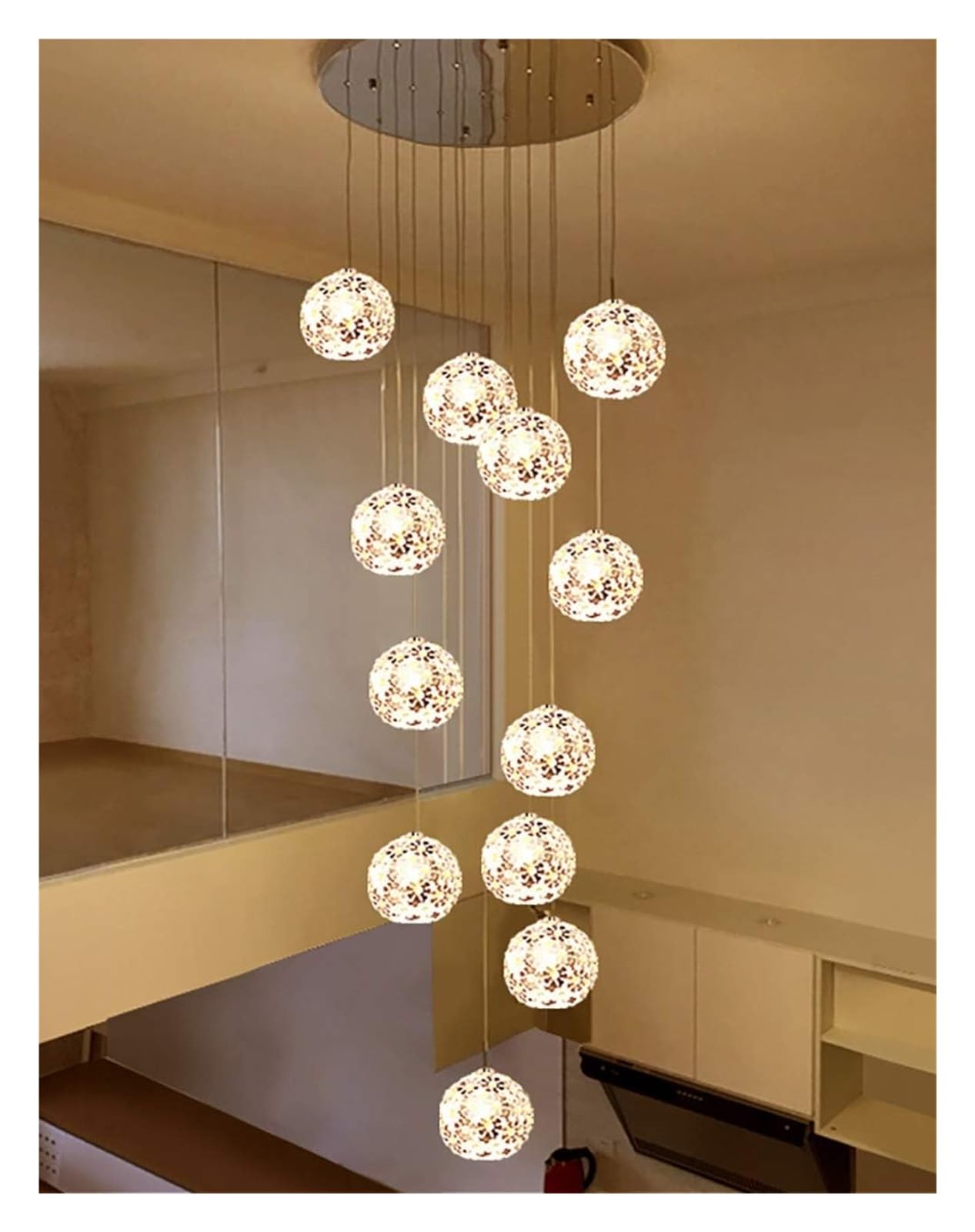 HYJAUSXB Modern Silver Multi Lights Chandelier with Hollow Design for Living Room Loft Hotel Villa Staircase High Ceiling Metal Crystal Lampshade Stylish Pendant Light Stairwell Long and Elegant