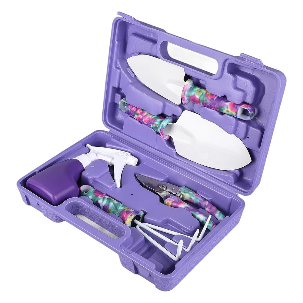 Sarini Attrezzi da Giardinaggio - Set da Giardinaggio Leggero da 5 Pezzi con Manico Antiscivolo,Design Floreale alla Moda,miglior Regalo per Gli Amanti del Giardino