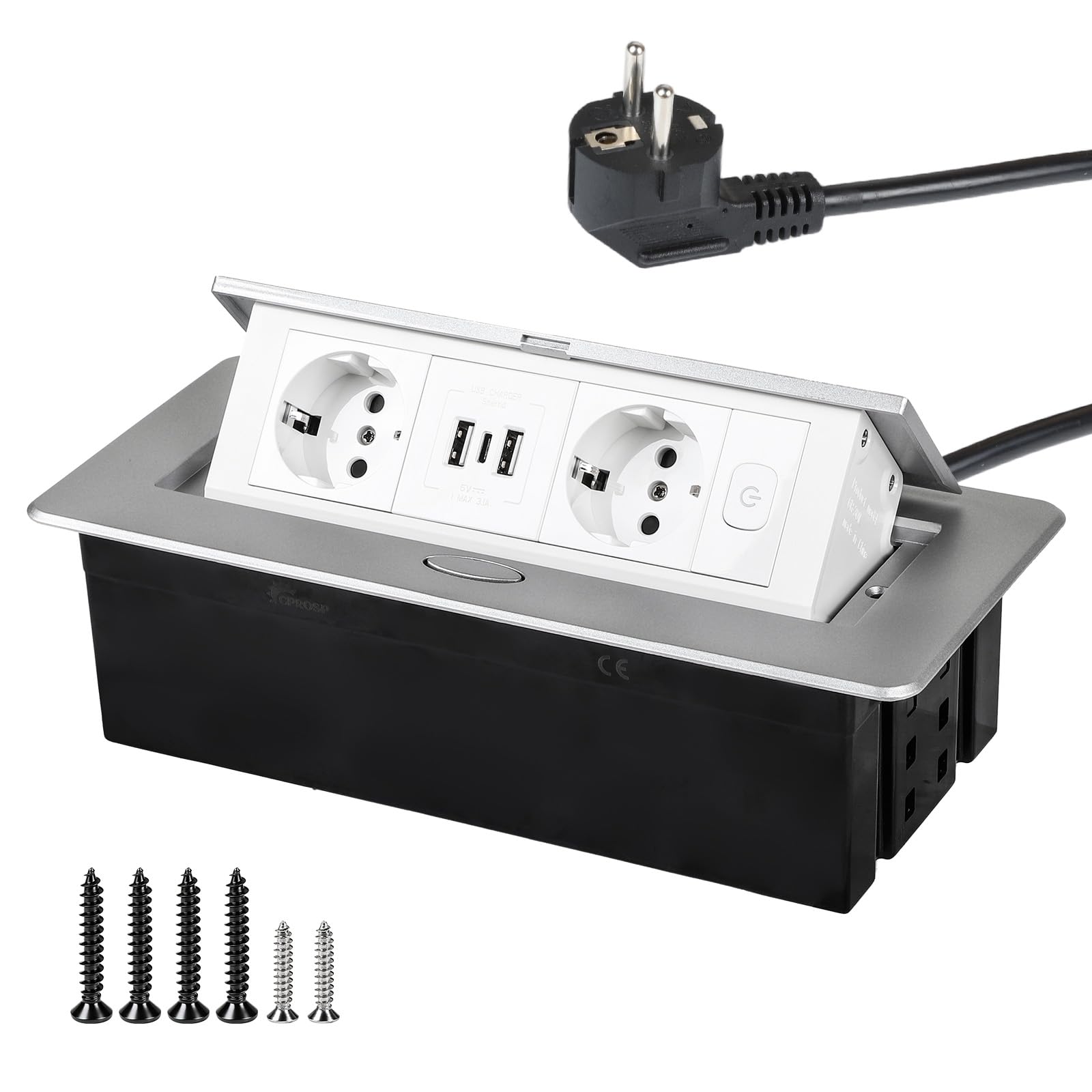 CPROSP 15 W Versenkbare Einbausteckdose mit 2 Steckdosen 3 USB PD+QC3.0