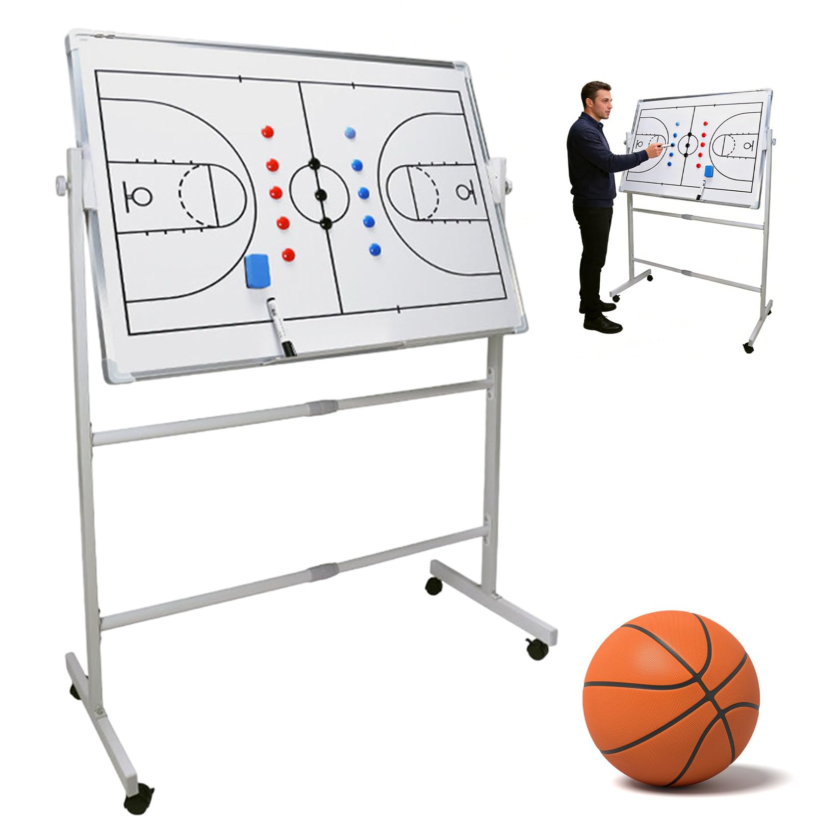 Wangyingxu 47''x35.5'' Double-Sided Whiteboards on Wheels, For Coaching | Dry-Erase Board, With Magnetic Markers and Eraser, For Basketball, Soccer Coaches Basketball