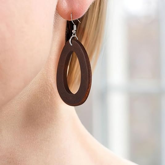 KaFu Orecchini da donna in legno bohémien, realizzati a