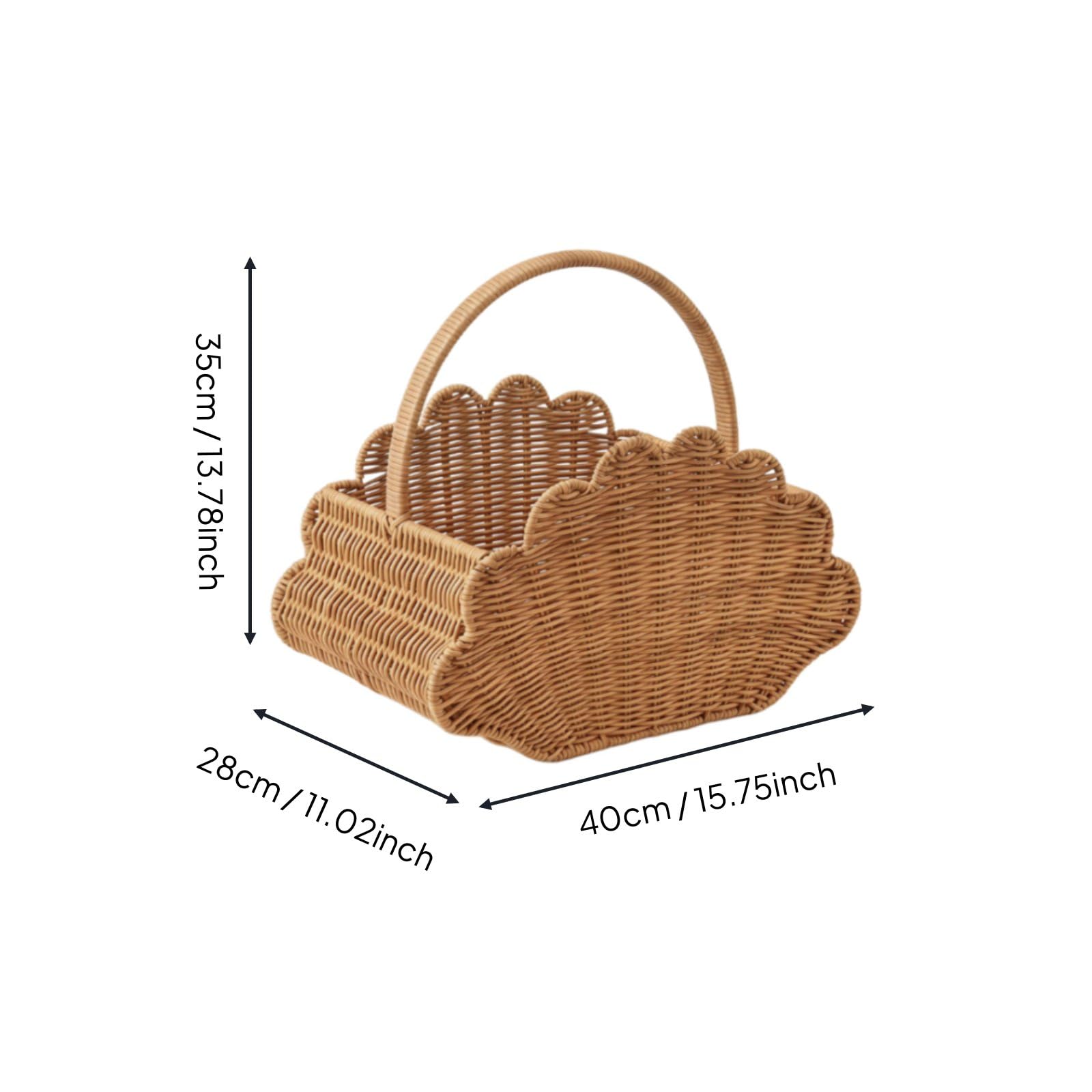 Cesto Portatile Intrecciato Cesta Organizzazione Contenitore Vimini Portariviste Imitazione Rattan con Manico Solido Adatto per Picnic Soggiorno Cucina Camera dei Bambini Ufficio