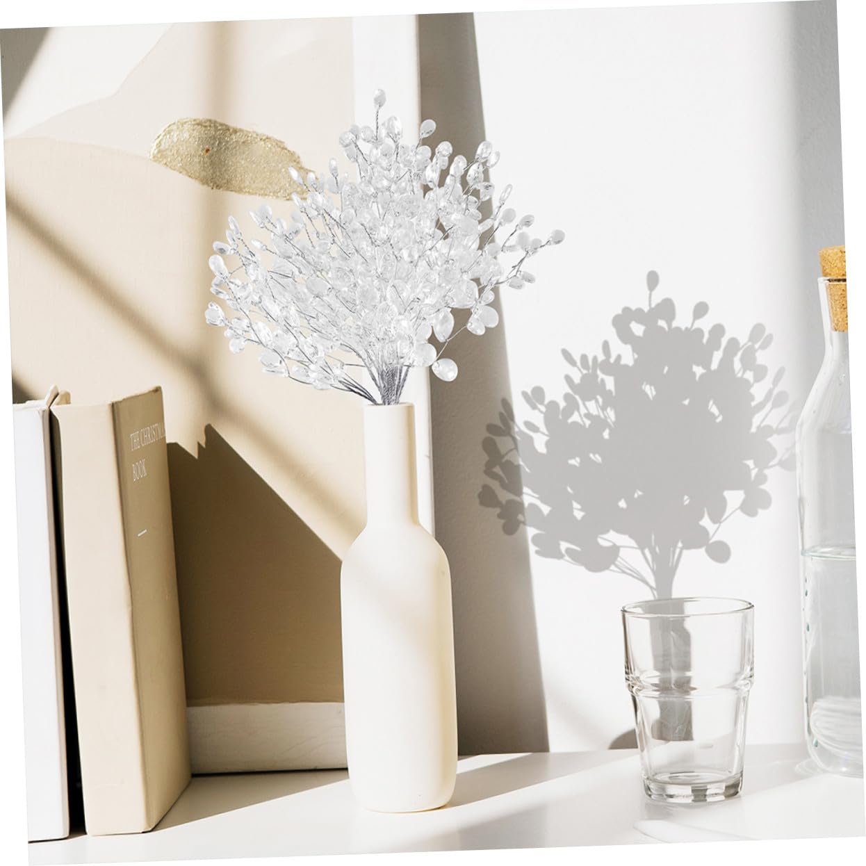 LIFKOME Teiliges Künstliches Blumenarrangement Langlebige Pflegefreie Deko mit Weißen Acrylperlen Tischdekoration für Zuhause Hochzeit Büro Ganzjährige Vase Raumgestaltung