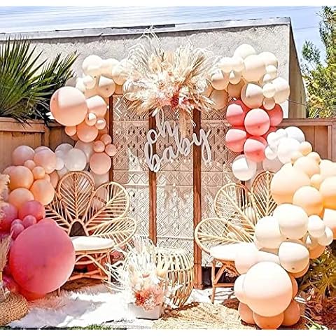 Dusty Rose Pink Nude Peach Neutral Brown Ivory White Boho Balloons Balloon Garland Kit, Boho Neutral Birthday Wedding Baby Shower Party Decorations for Girl Cover