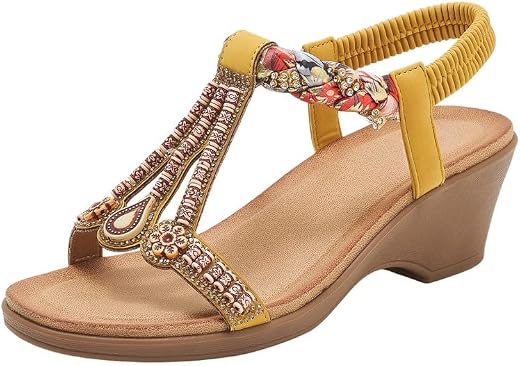 SACHUI® Women Summer High Heel Sandals | Elastic Band PU Lightweight Round Toe TPR Sole